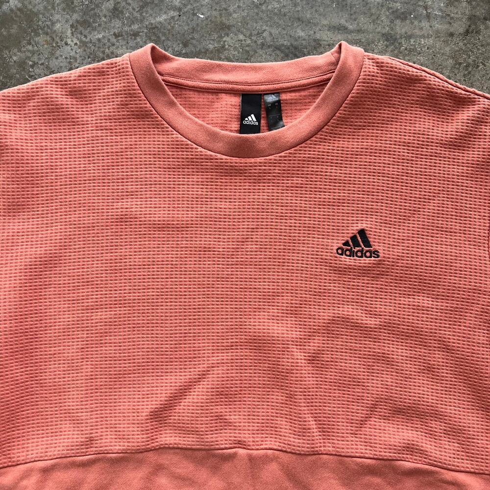 Adidas Waffle Knit Colorblock Crewneck Pullover Salmon Pink Large - Picture 4 of 9